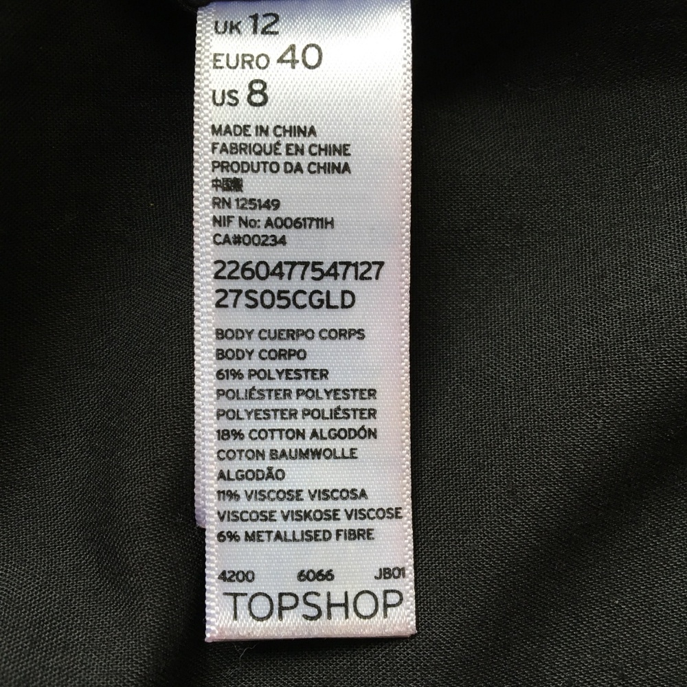 Topshop Black Gold Metallic Skirt Size 8 - Picture 5 of 7